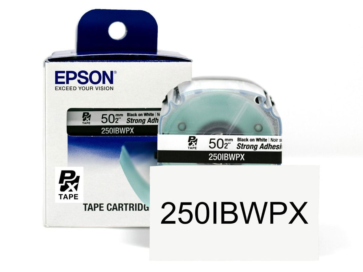 Epson LabelWorks PX 50mm (2") Black on White Strong Adhesive Tape - 250IBWPX
