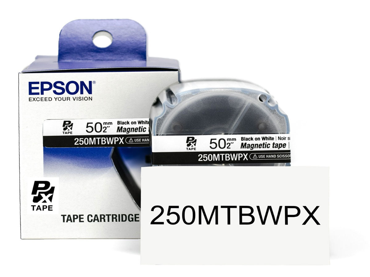 Epson LabelWorks PX 50mm (2") Black on White Magnetic Tape - 250MTBWPX