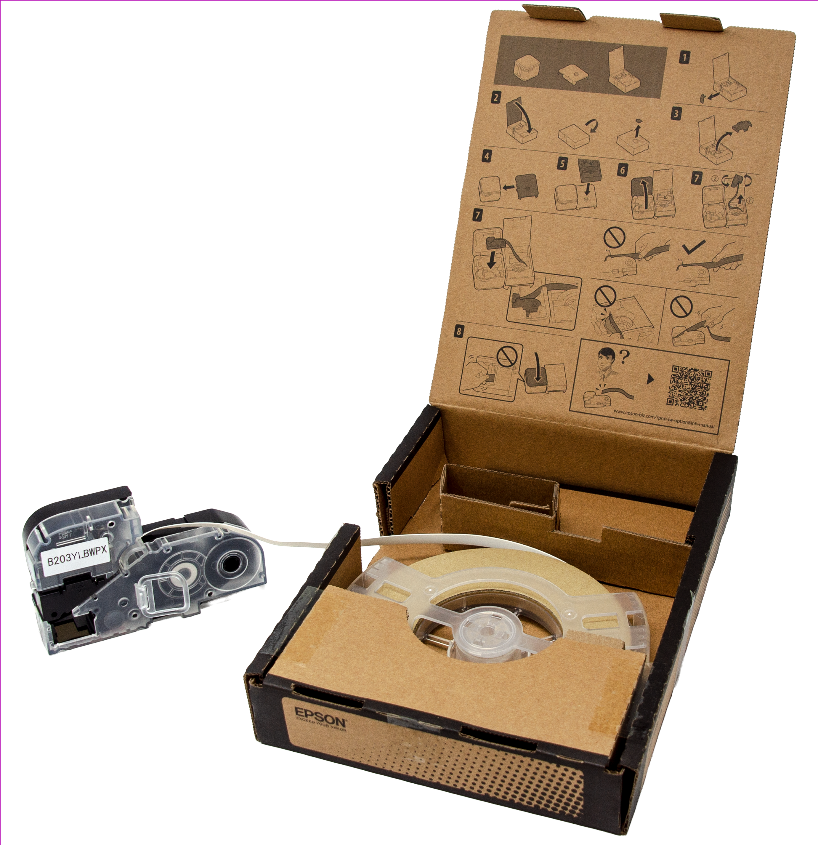 Epson LW-Z Series Bulk Roll - Heat Shrink Tube - Continuous 1/8" (AWG 16-22) x 49.2 ft Black on White Tape - B203YLBWPX