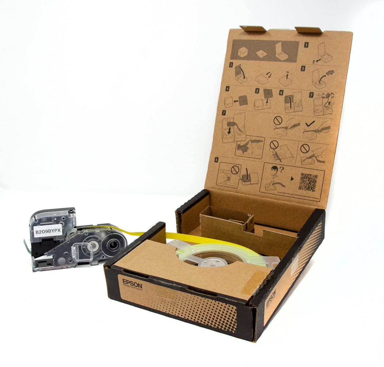 Epson LW-Z Series Bulk Roll - Standard Continuous 3/8" (9mm) x 147.6 ft Black on Yellow Tape - B209BYPX