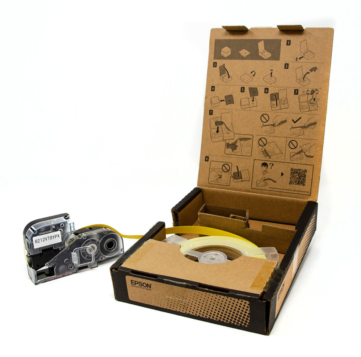 Epson LW-Z Series Bulk Roll - Vinyl Continuous 1/2" (12mm) x 147.6 ft Black on Yellow Tape - B212VTBYPX