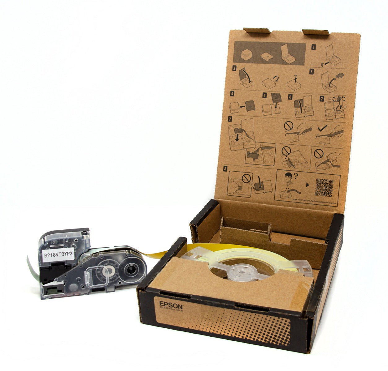Epson LW-Z Series Bulk Roll - Vinyl Continuous 3/4" (18mm) x 147.6 ft Black on YellowTape - B218VTBYPX
