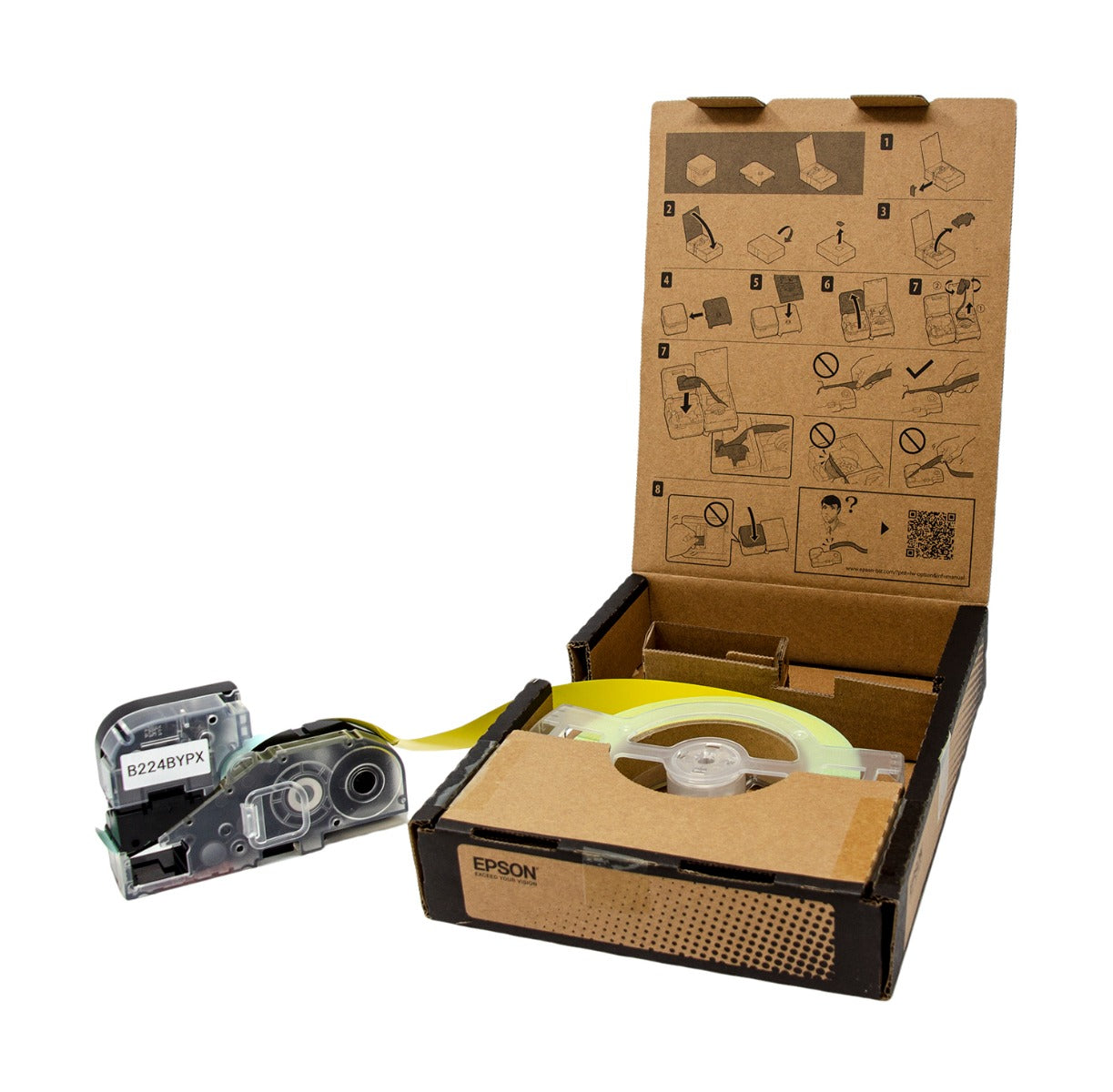 Epson LW-Z Series Bulk Roll - Standard Continuous 1" (24mm) x 147.6 ft Black on Yellow Tape - B224BYPX
