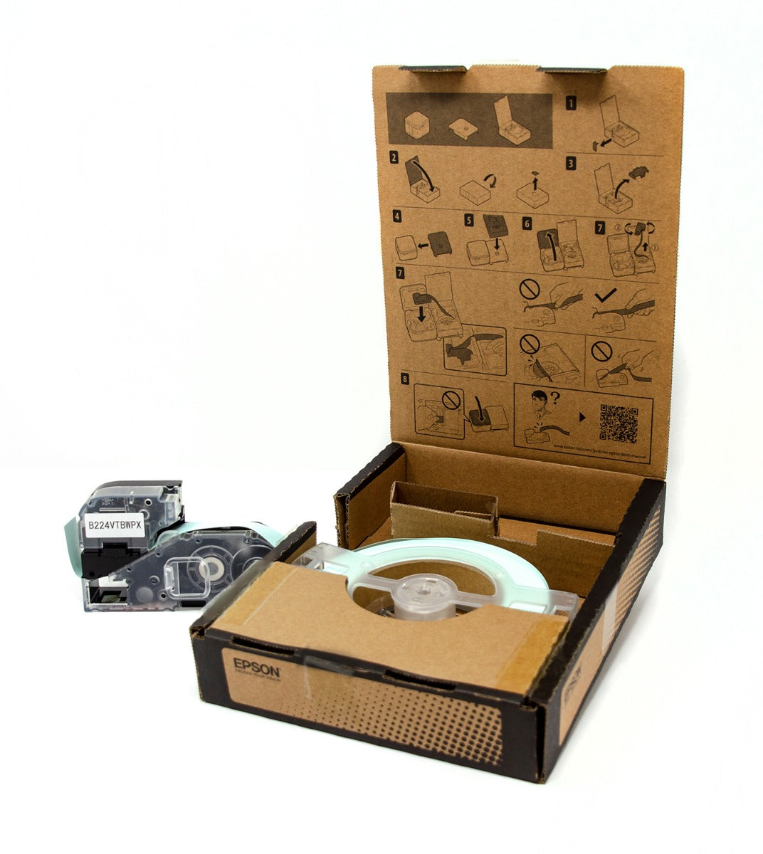 Epson LW-Z Series Bulk Roll - Vinyl Continuous 1" (24mm) x 147.6 ft Black on White Tape - B224VTBWPX