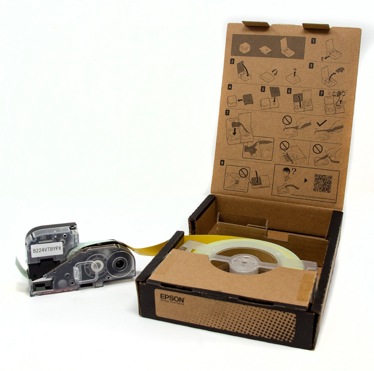 Epson LW-Z Series Bulk Roll - Vinyl Continuous 1" (24mm) x 147.6 ft Black on Yellow Tape - B224VTBYPX