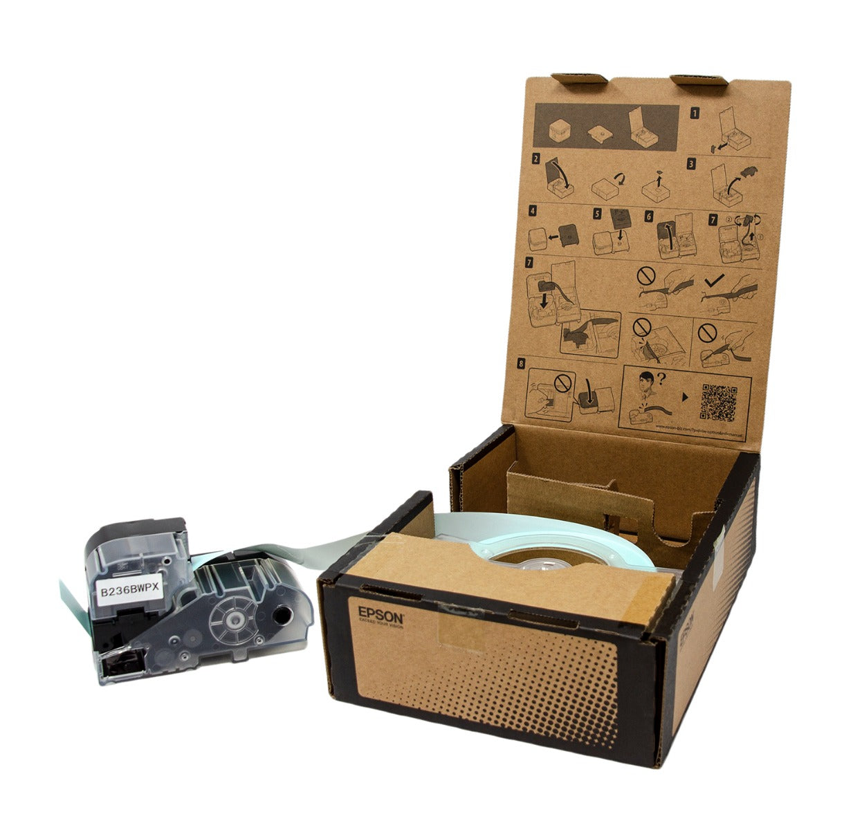 Epson LW-Z Series Bulk Roll - Standard Continuous 1.5" (36mm) x 147.6 ft Black on White Tape - B236BWPX