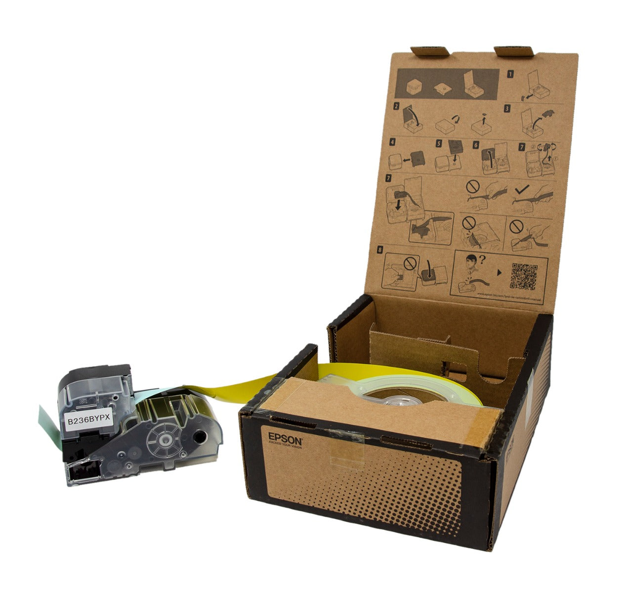 Epson LW-Z Series Bulk Roll - Standard Continuous 1.5" (36mm) x 147.6 ft Black on Yellow Tape - B236BYPX
