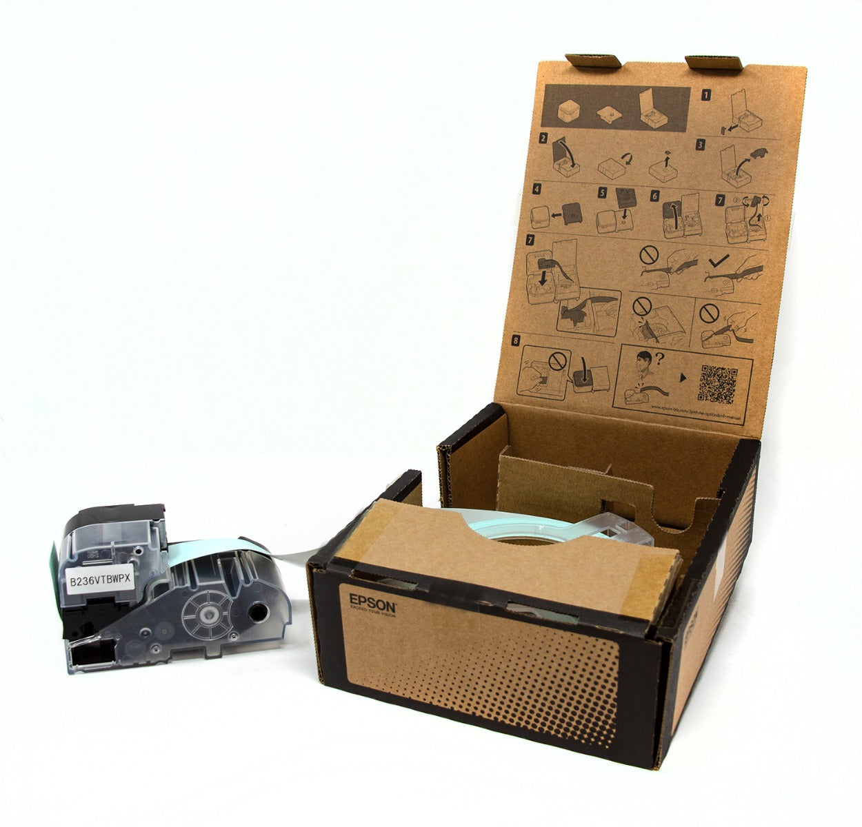Epson LW-Z Series Bulk Roll - Vinyl Continuous 1.5" (36mm) x 147.6 ft Black on White Tape - B236VTBWPX
