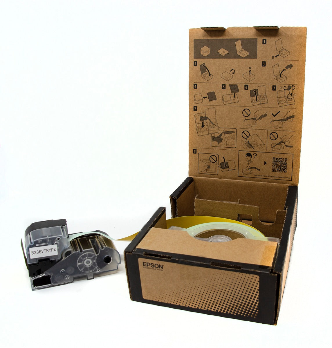 Epson LW-Z Series Bulk Roll - Vinyl Continuous 1.5" (36mm) x 147.6 ft Black on Yellow Tape - B236VTBYPX
