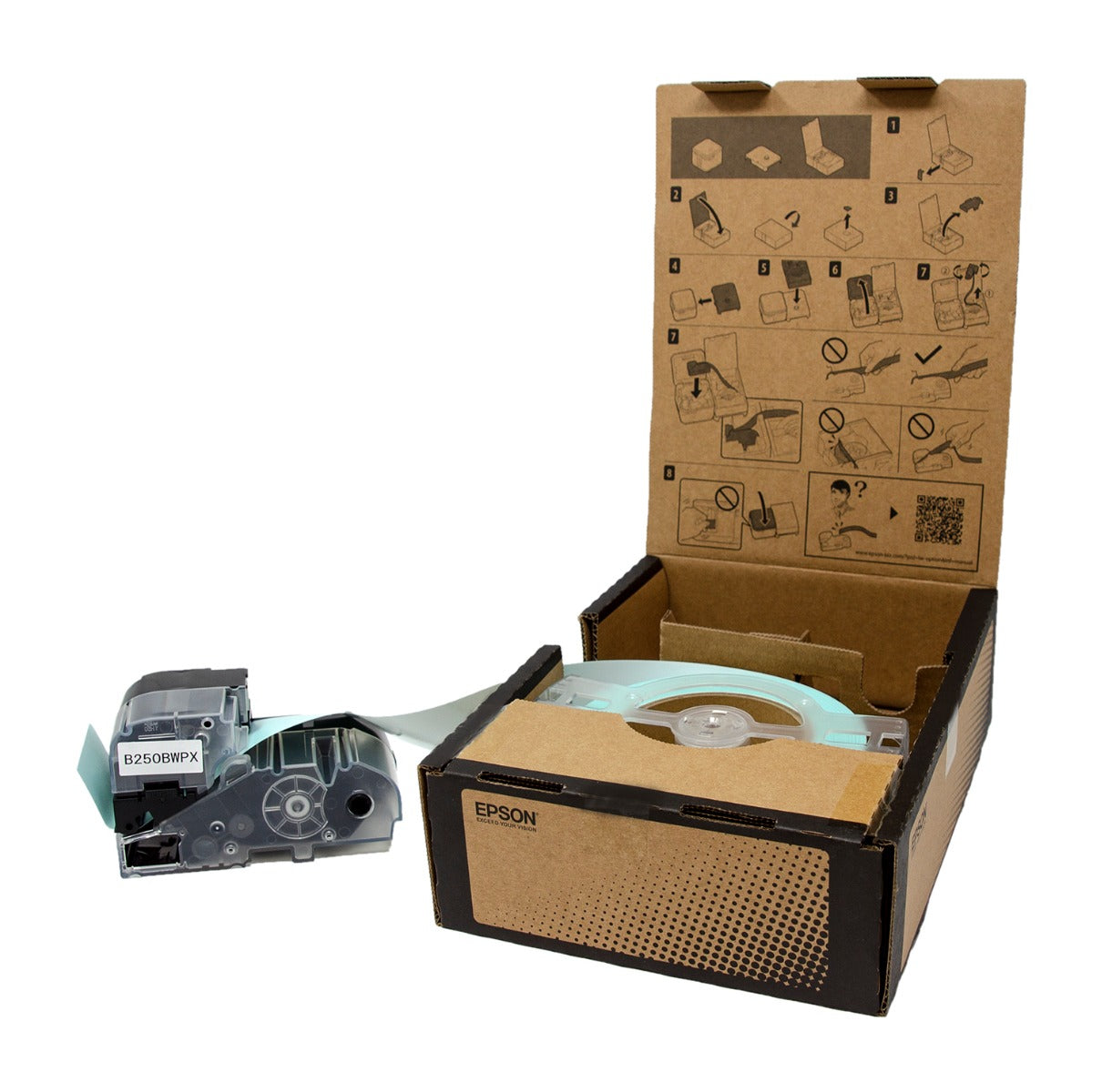 Epson LW-Z Series Bulk Roll - Standard Continuous 2" (50mm) x 147.6 ft Black on White Tape - B250BWPX