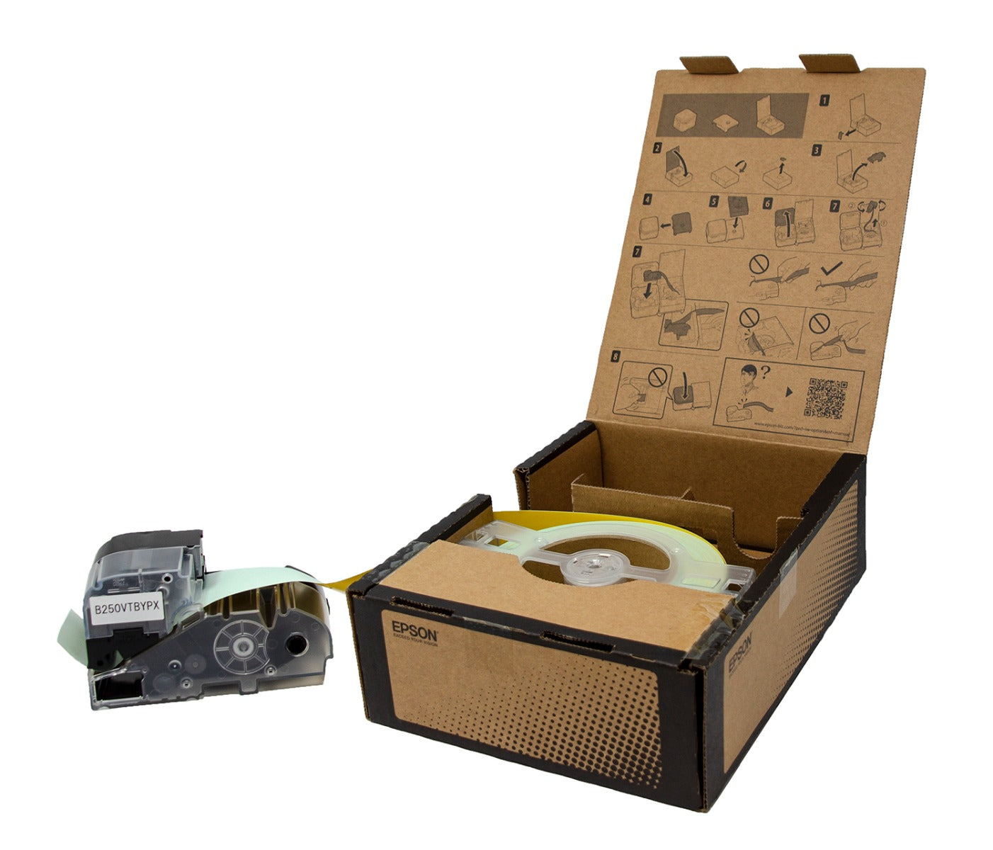 Epson LW-Z Series Bulk Roll - Vinyl Continuous 2" (50mm) x 147.6 ft Black on Yellow Tape - B250VTBYPX