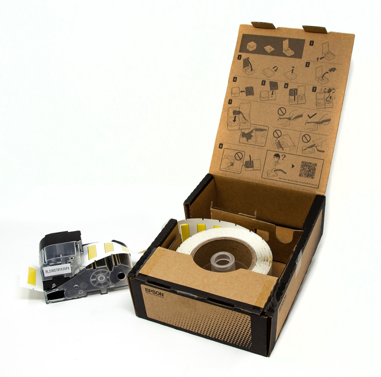 Epson LW-Z Series Bulk Roll - Bulk Ladder Shrink Tube - 1/4" (AWG 6-18) x 1.38" L/ea. Black on Yellow Tape - BL208STBYX35PX