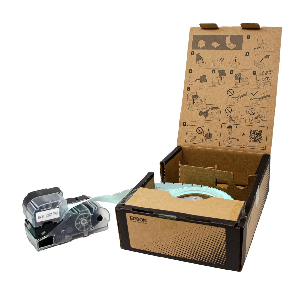 Epson LW-Z Series Bulk Roll - Self-Lamination Wire Wrap - Die Cut (13mm x  19mm) 2700 Labels/Roll - Black on White Tape - BVSL13X19PX