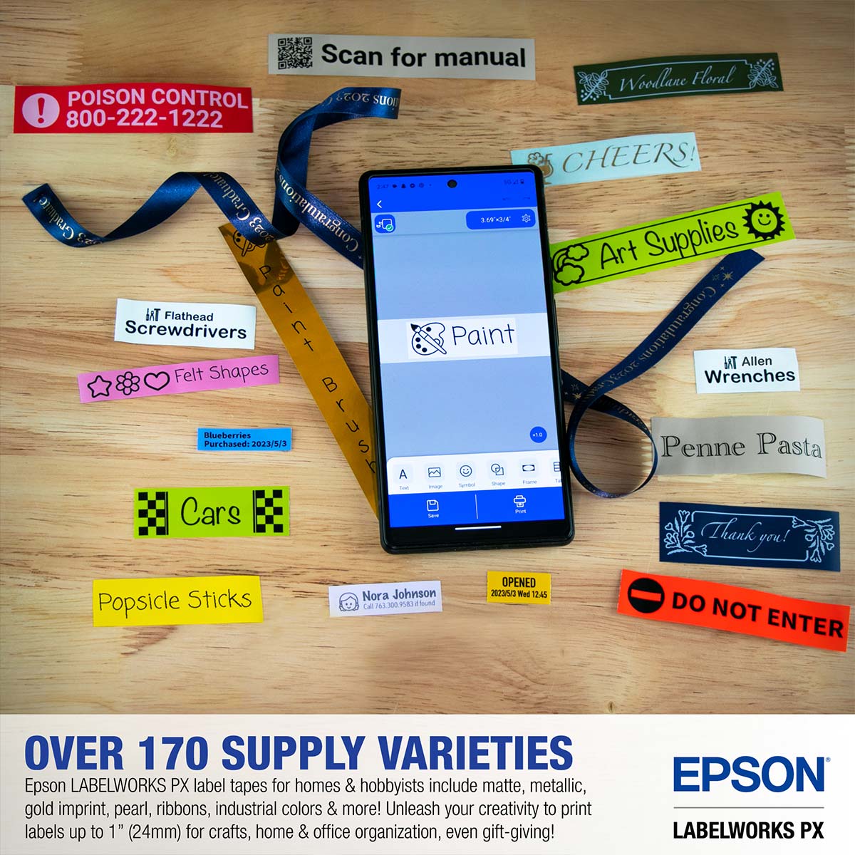 Epson LabelWorks LW-C610-BLK Label Printer with Featured Label Materials