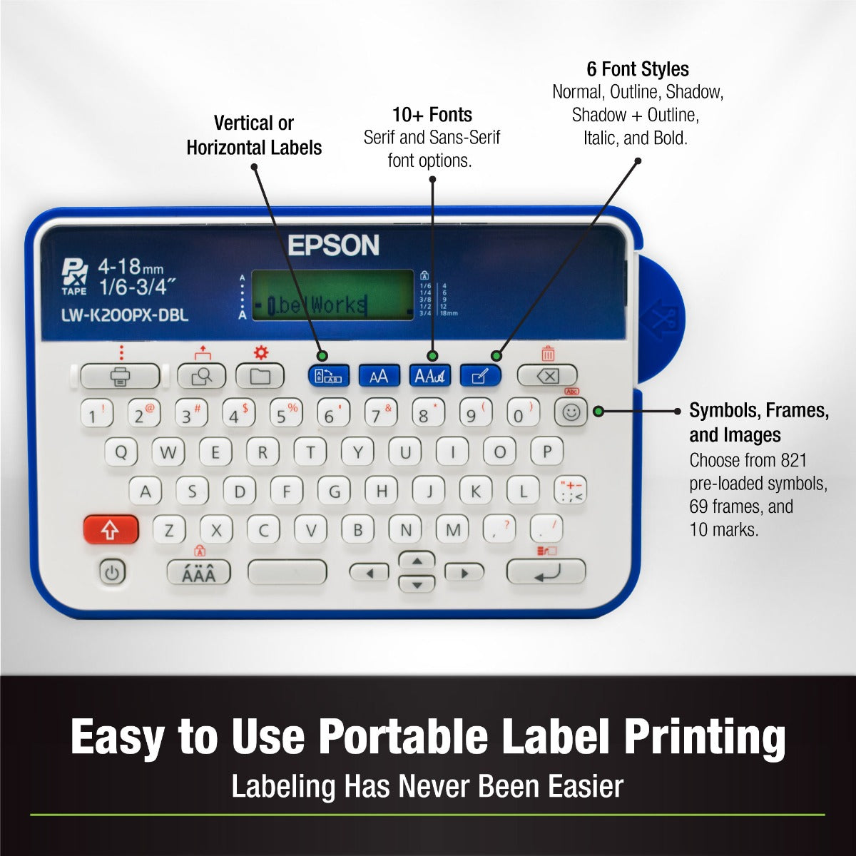 Epson LabelWorks LW-K200PX-DBL Home & Hobby Label Printer