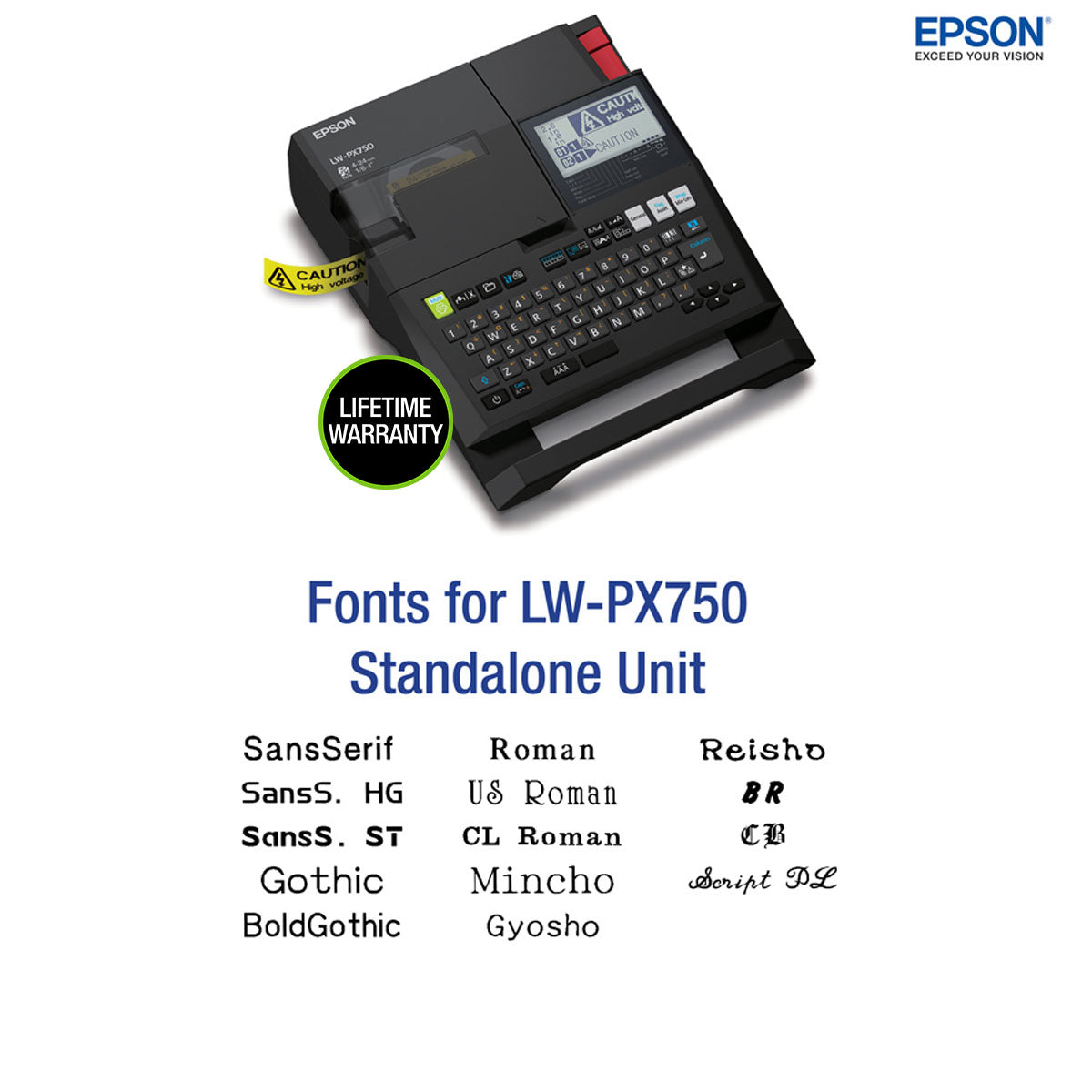Epson LabelWorks LW-PX750 Fonts