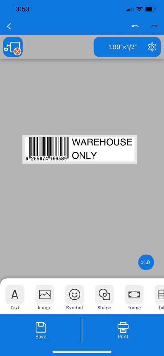 Epson's Label Editor Mobile - Bar Codes Screen