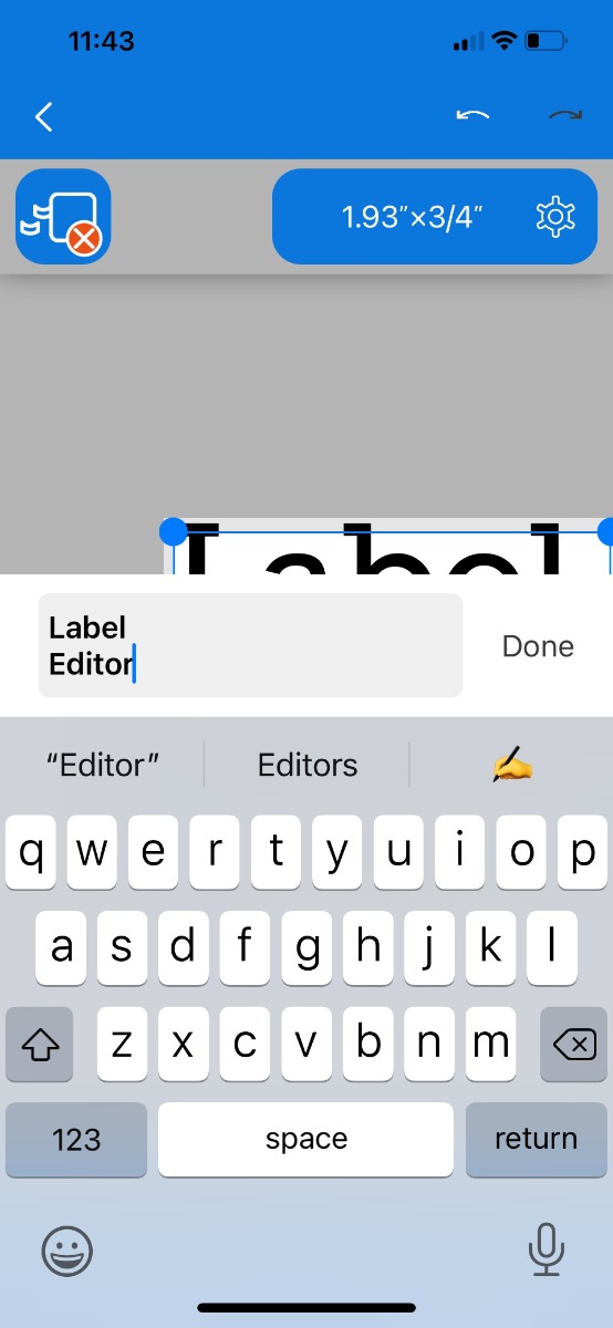 Epson's Label Editor Mobile - Text Screen