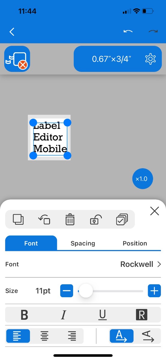 Epson's Label Editor Mobile - Design Screen