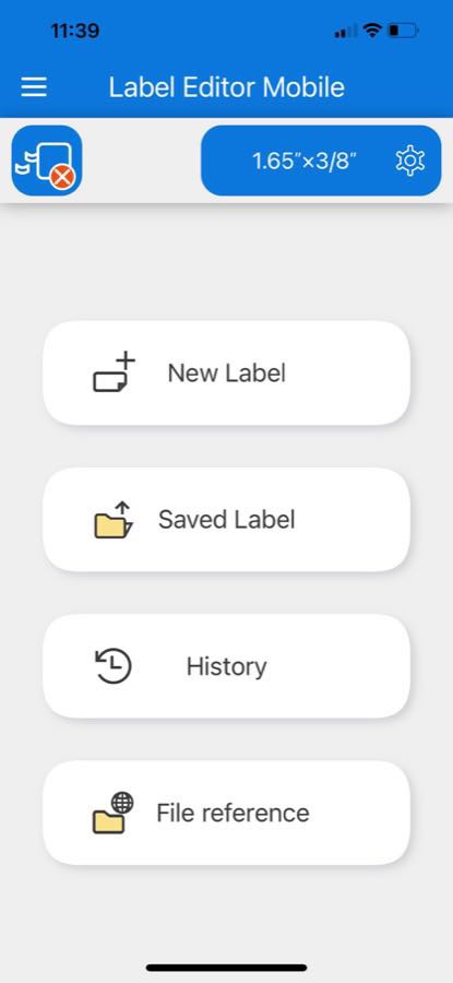 Epson's Label Editor Mobile - Home Screen