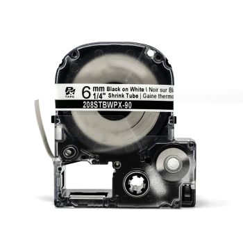8MM LABELWORKS 208B20BWPX Tape Cartridge AWG 6-18 98 8 ft Black on White Shrink Tube Industrial Label Maker Tape Wide 1/4 
