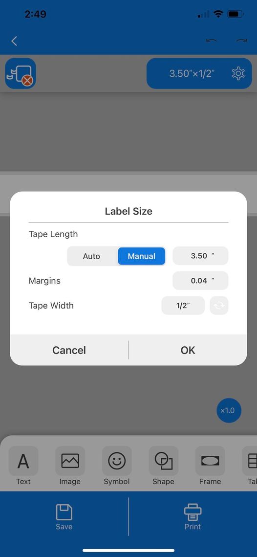 Epson's Label Editor Mobile - Settings Screen