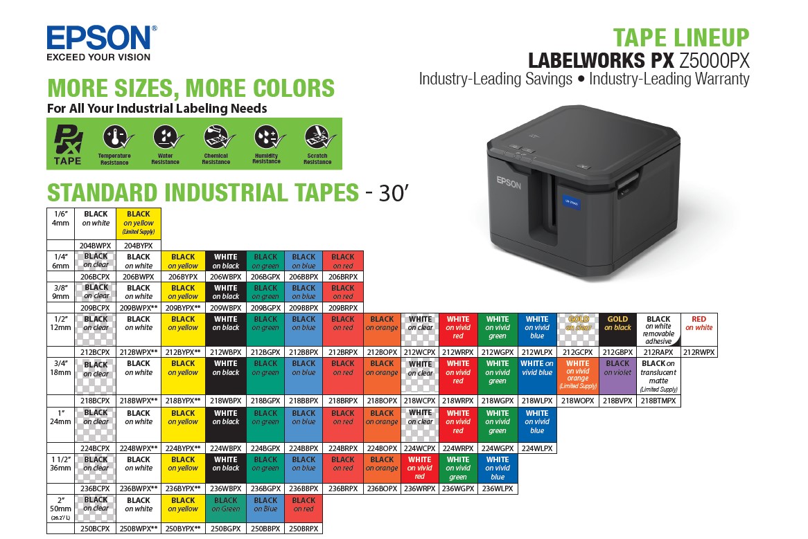 Epson LabelWorks standard industrial tapes